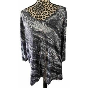 Gloria Vanderbilt Top Blouse Size 3X Blue Gray Studded Boho Grandma Core